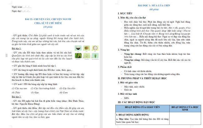 Giáo án Tiếng Việt 2 Bài 22: Mùa lúa chín