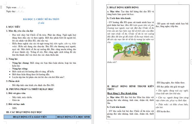 Giáo án Tiếng Việt 2 Bài 22: Chiếc rễ đa tròn