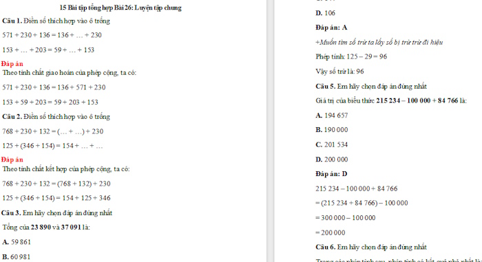 Trắc nghiệm Toán 4 Kết nối tri thức Bài 26: Luyện tập chung