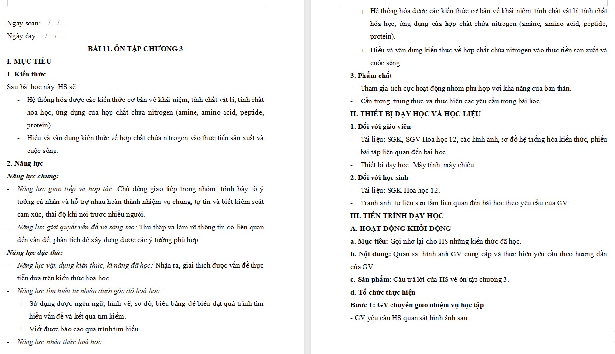 Giáo án Bài 11 Hóa 12 Kết nối tri thức
