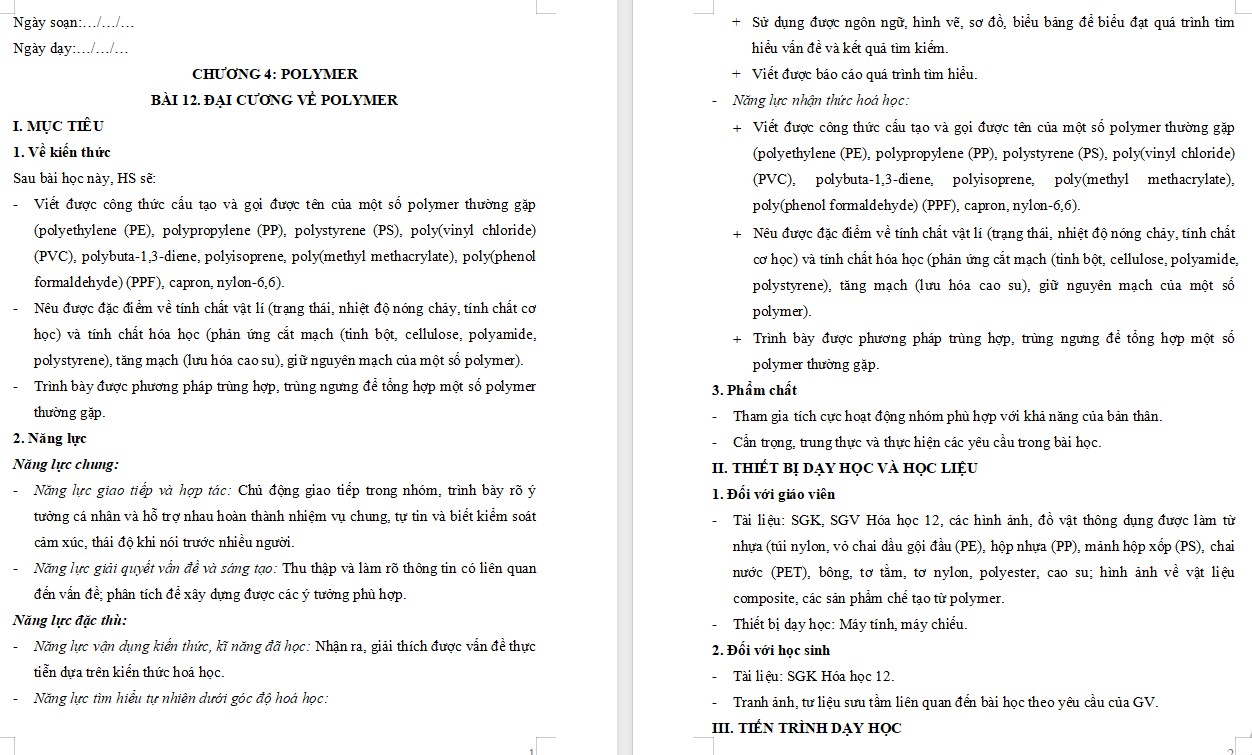 Giáo án Bài 12 Hóa 12 Kết nối tri thức