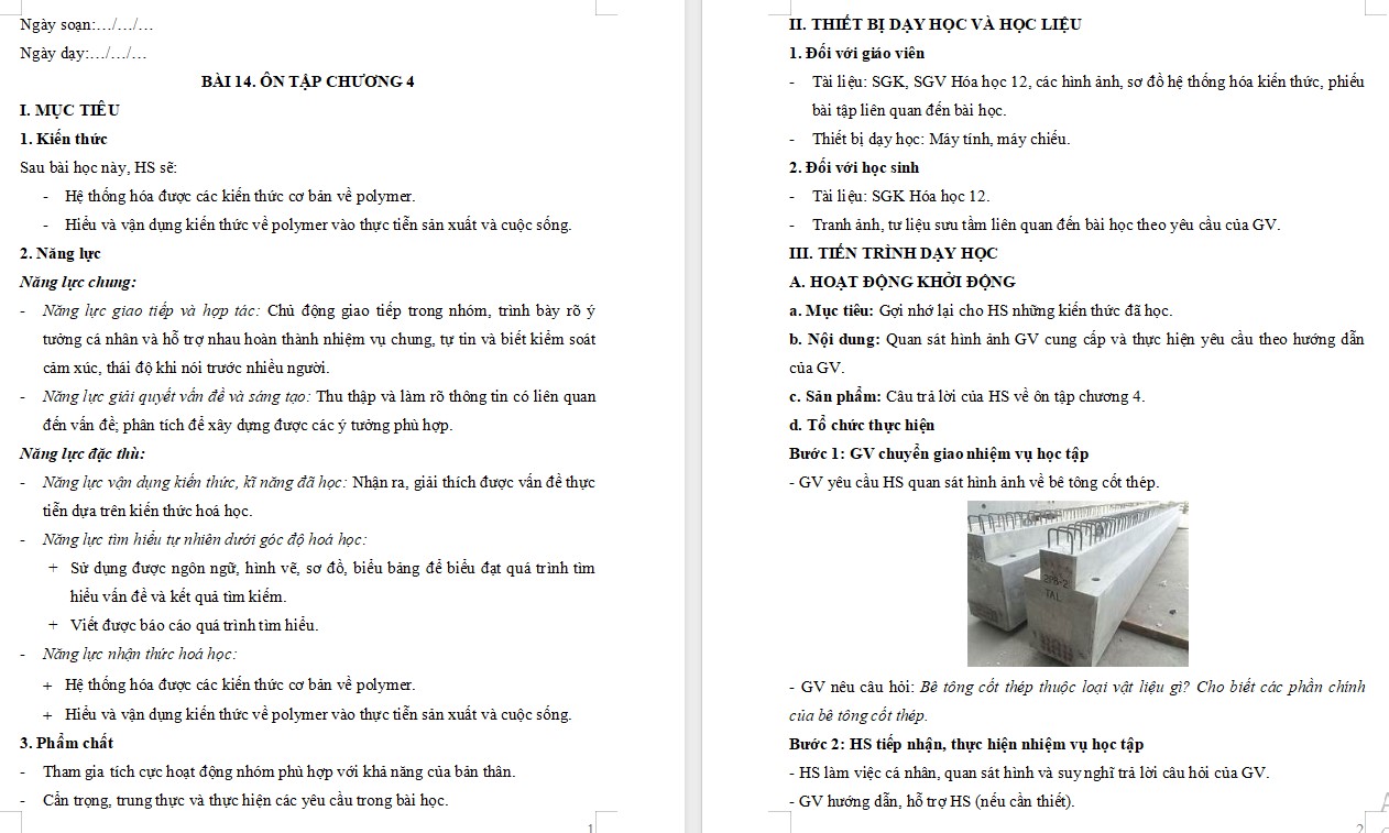 Giáo án Bài 14 Hóa 12 Kết nối tri thức
