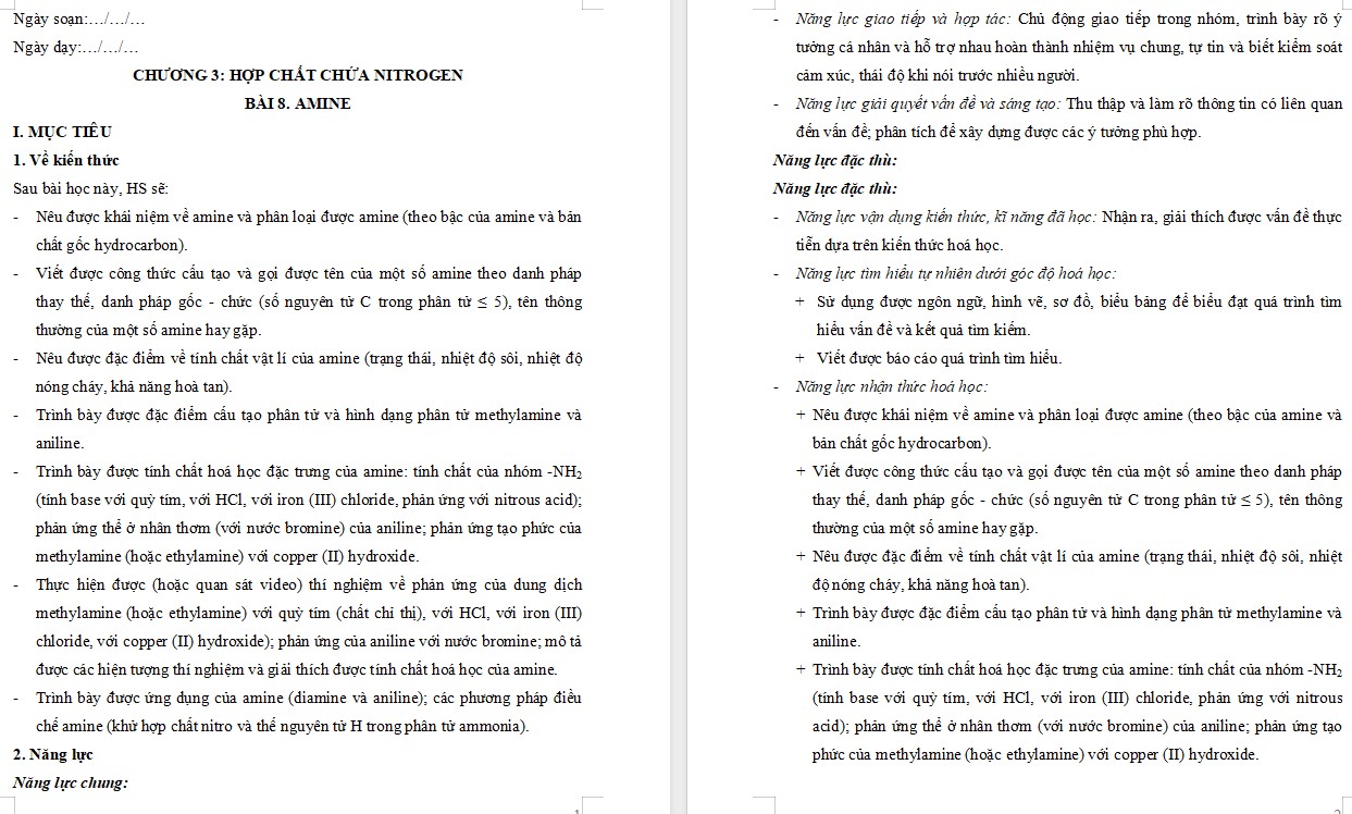 Giáo án Bài 8 Hóa 12 Kết nối tri thức