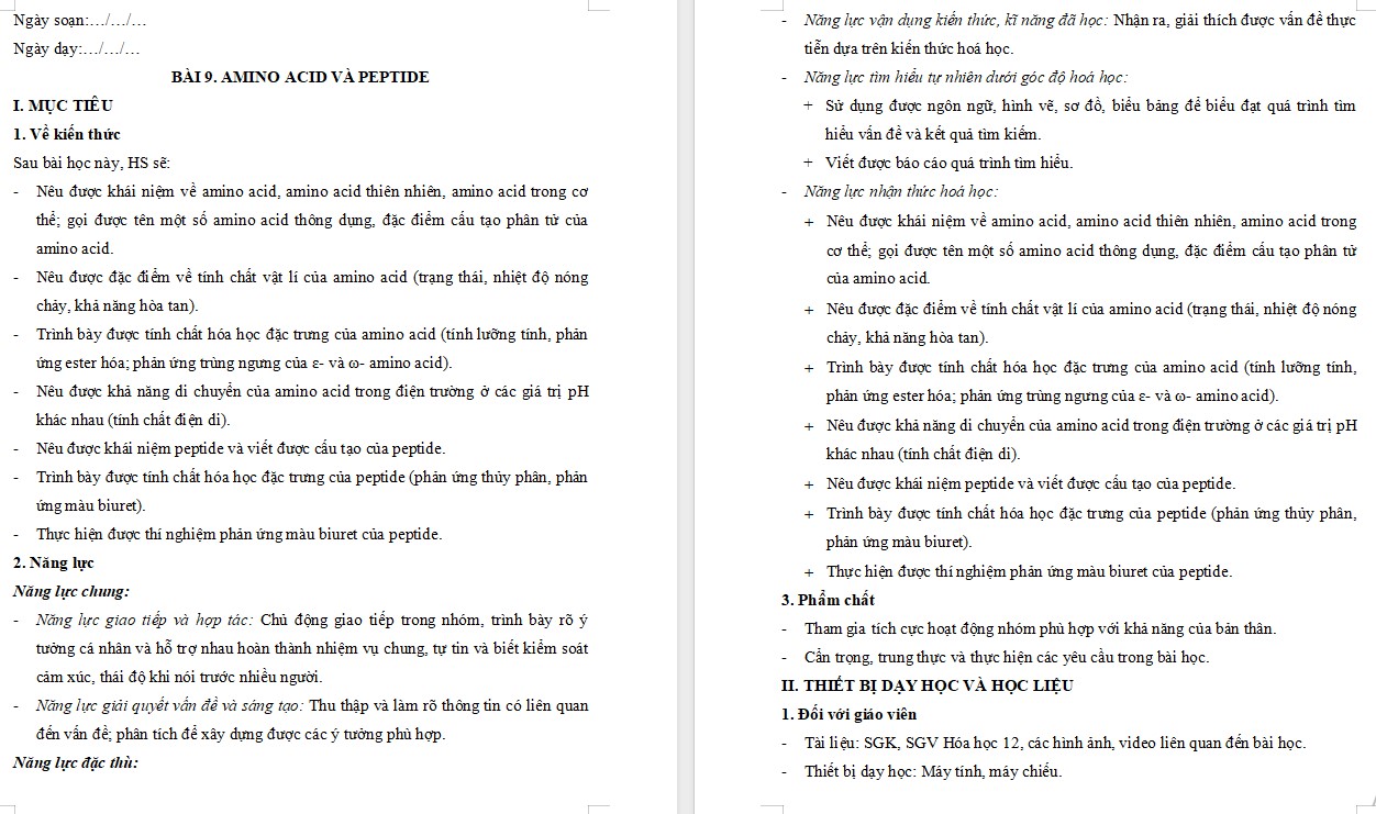 Giáo án Bài 9 Hóa 12 Kết nối tri thức