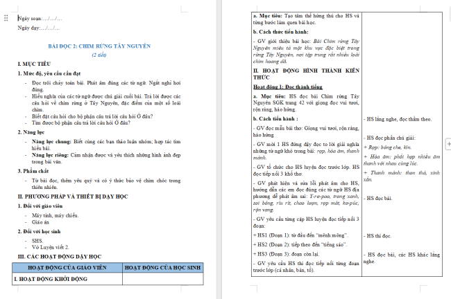 Giáo án Tiếng Việt 2 Bài 23: Chim rừng Tây Nguyên