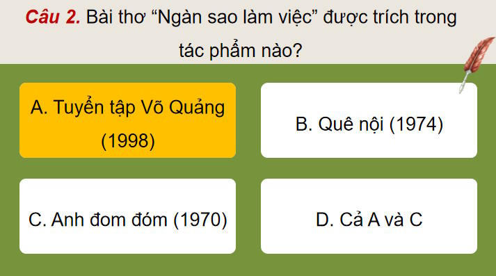 Game khởi động Ngữ văn 7: Ngàn sao làm việc