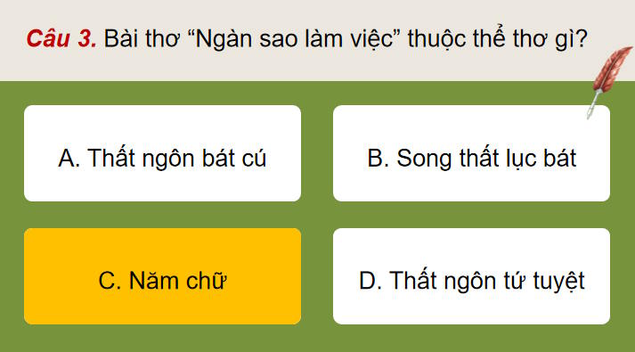 Game khởi động Ngữ văn 7: Ngàn sao làm việc
