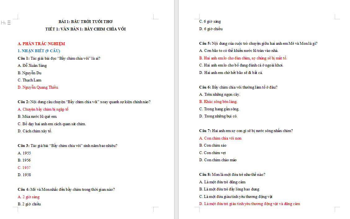 Game khởi động Ngữ văn 7: Bầy chim chìa vôi