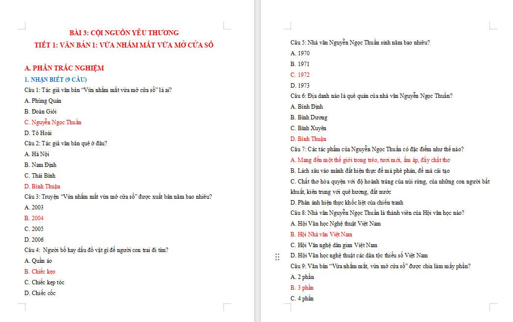 Ngữ văn 7: Vừa nhắm mắt vừa mở cửa sổ