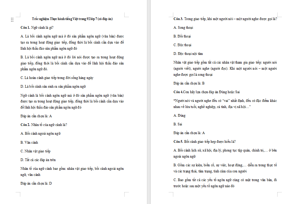 Ngữ văn 7: Thực hành tiếng Việt trang 92