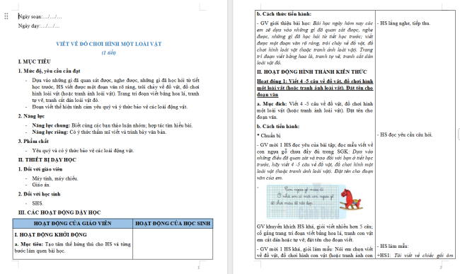 Giáo án Tiếng Việt 2 Bài 25: Viết về đồ chơi hình một loài vật