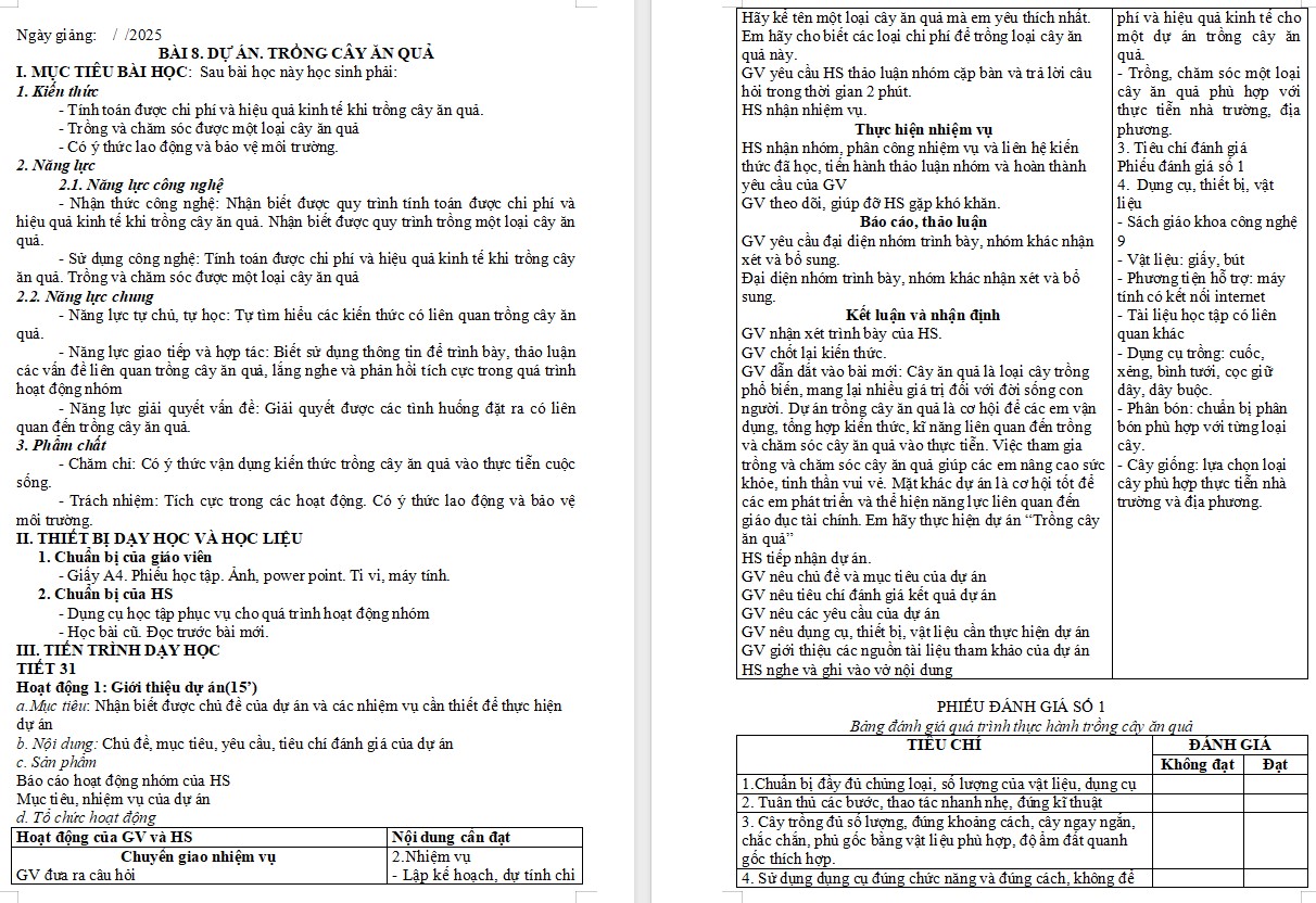 Giáo án Bài 8 Công nghệ 9 Kết nối tri thức