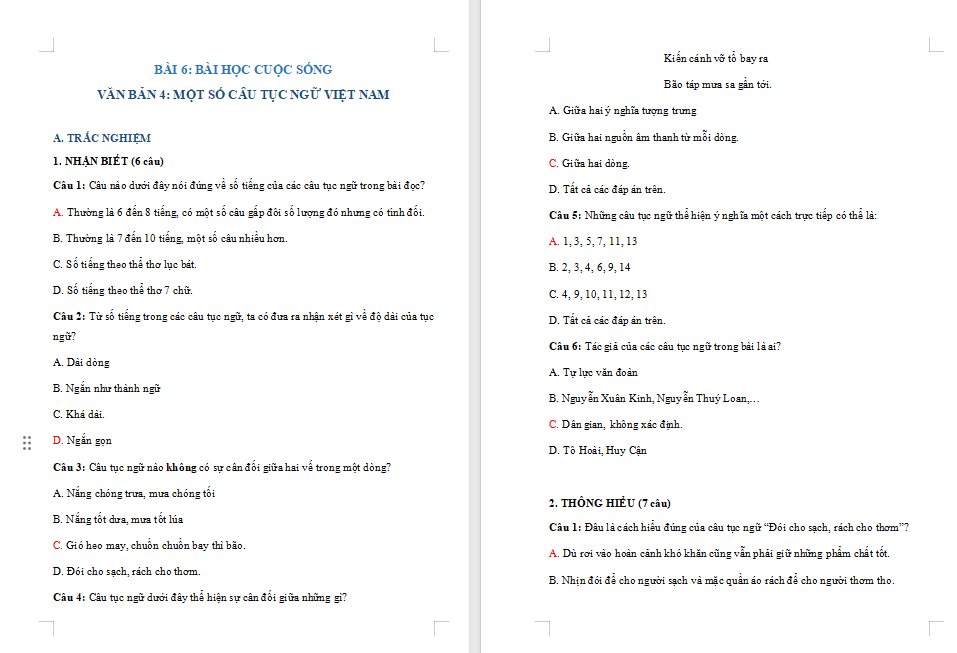 Ngữ văn 7 Bài 6: Một số câu tục ngữ Việt Nam