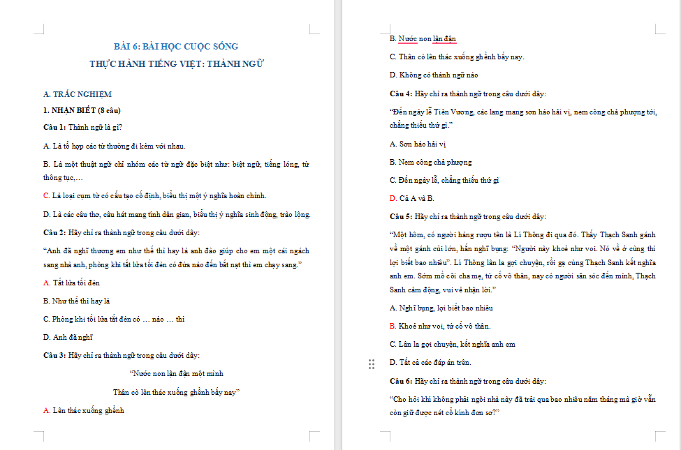 Ngữ văn 7 Bài 6: Thực hành tiếng Việt trang 10