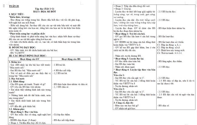 Giáo án Tiếng Việt 2 Bài 3: Họa mi hót