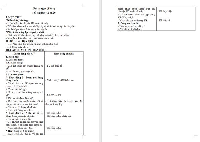 Giáo án Tiếng Việt 2 Bài 3: Kể chuyện Hồ nước và mây