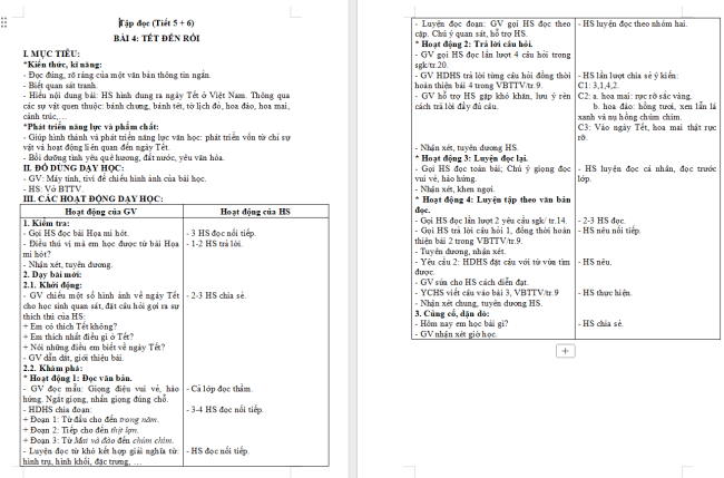 Giáo án Tiếng Việt 2 Bài 4: Tết đến rồi