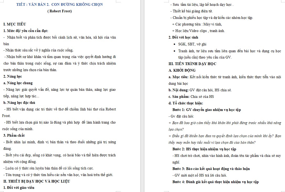 KHBD Ngữ văn 10 Bài Con đường không chọn