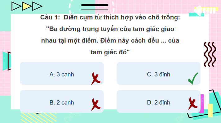 Toán 7 Bài 34: Sự đồng quy của ba đường trung tuyến ba đường phân giác trong một tam giác