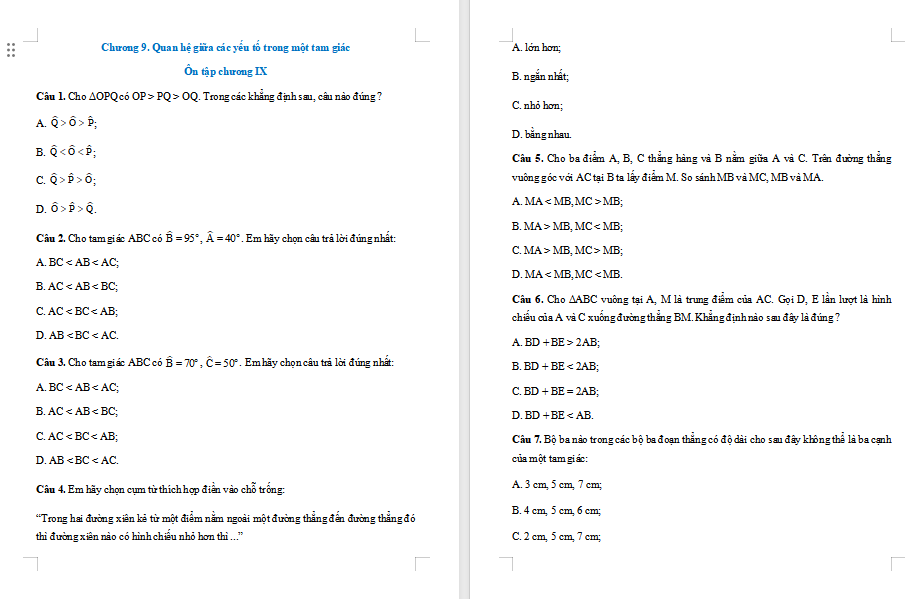 Toán 7 Bài tập cuối chương 9