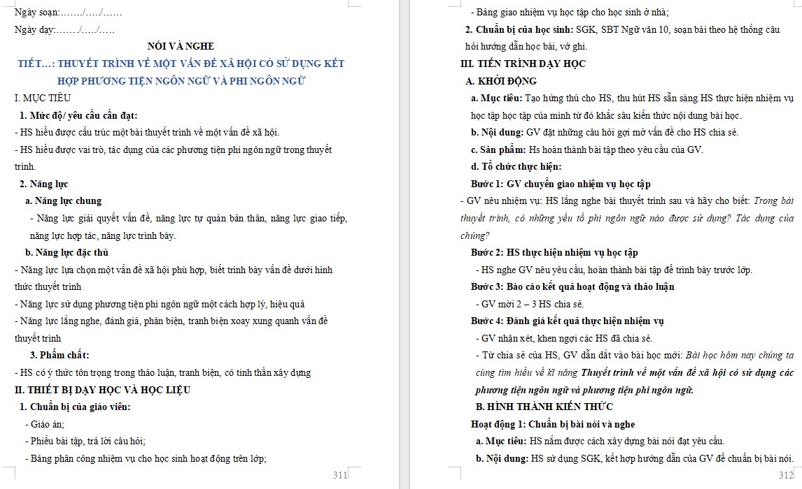 KHBD Ngữ văn 10 Bài 9 Nói và nghe