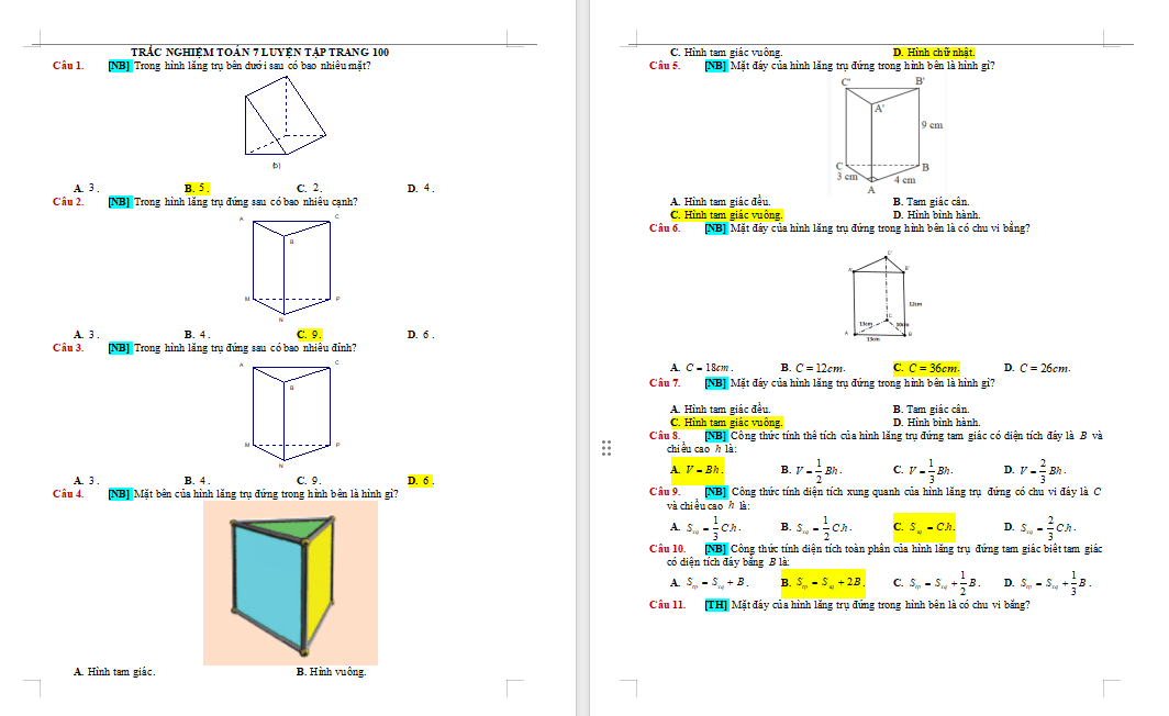 Toán 7 Luyện tập trang 100