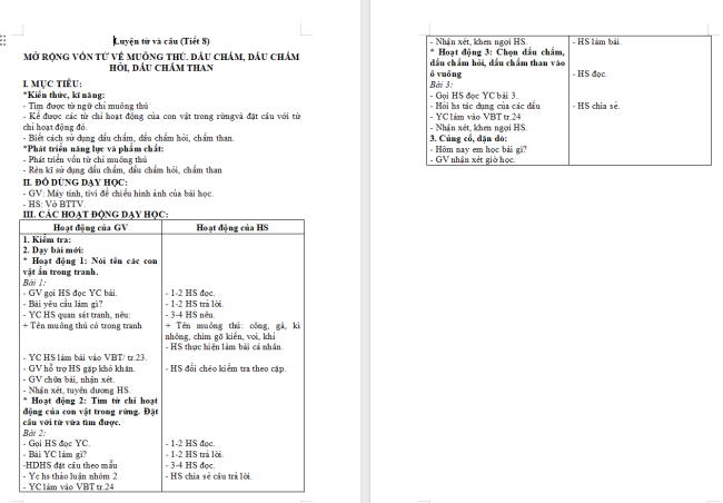 Giáo án Tiếng Việt 2 Bài 10: Mở rộng vốn từ về muông thú. Dấu chấm, dấu chấm hỏi, dấu chấm than