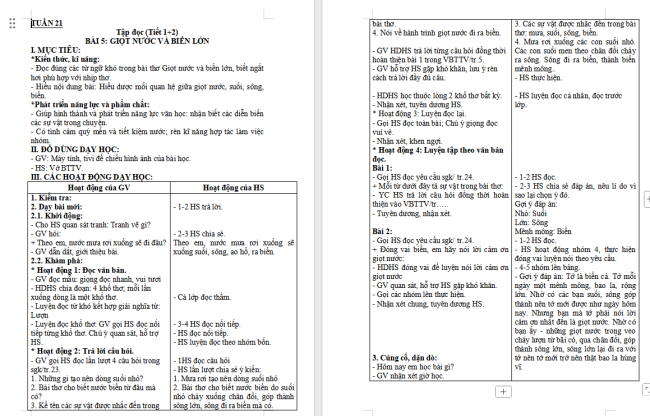 Giáo án Tiếng Việt 2 Bài 5: Giọt nước và biển lớn