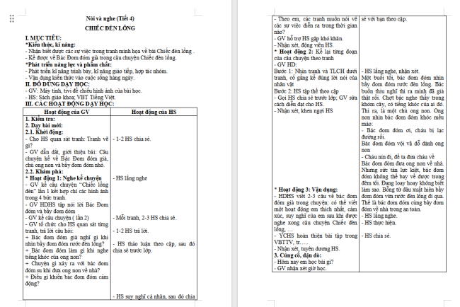 Giáo án Tiếng Việt 2 Bài 5: Kể chuyện Chiếc đèn lồng