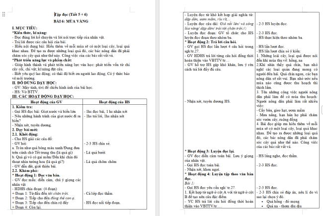 Giáo án Tiếng Việt 2 Bài 6: Mùa vàng