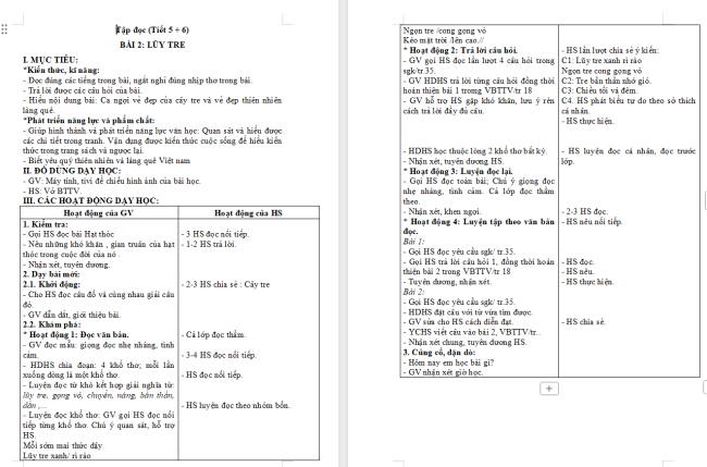 Giáo án Tiếng Việt 2 Bài 8: Lũy tre