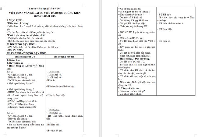 Giáo án Tiếng Việt 2 Bài 8: Viết đoạn văn kể lại một sự việc đã chứng kiến hoặc tham gia. Đọc mở rộng