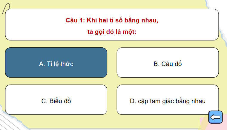 Trò chơi khởi động Toán 7 Bài 20: Tỉ lệ thức