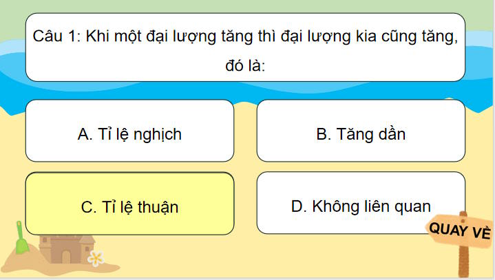Trò chơi khởi động Toán 7 Bài 22: Đại lượng tỉ lệ thuận
