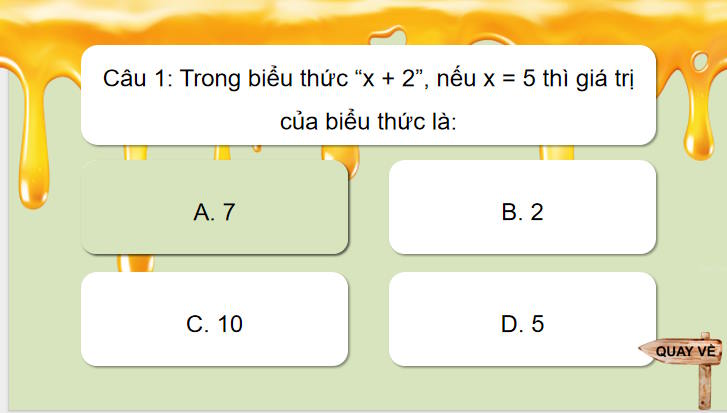 Trò chơi khởi động Toán 7 Bài 24: Biểu thức đại số