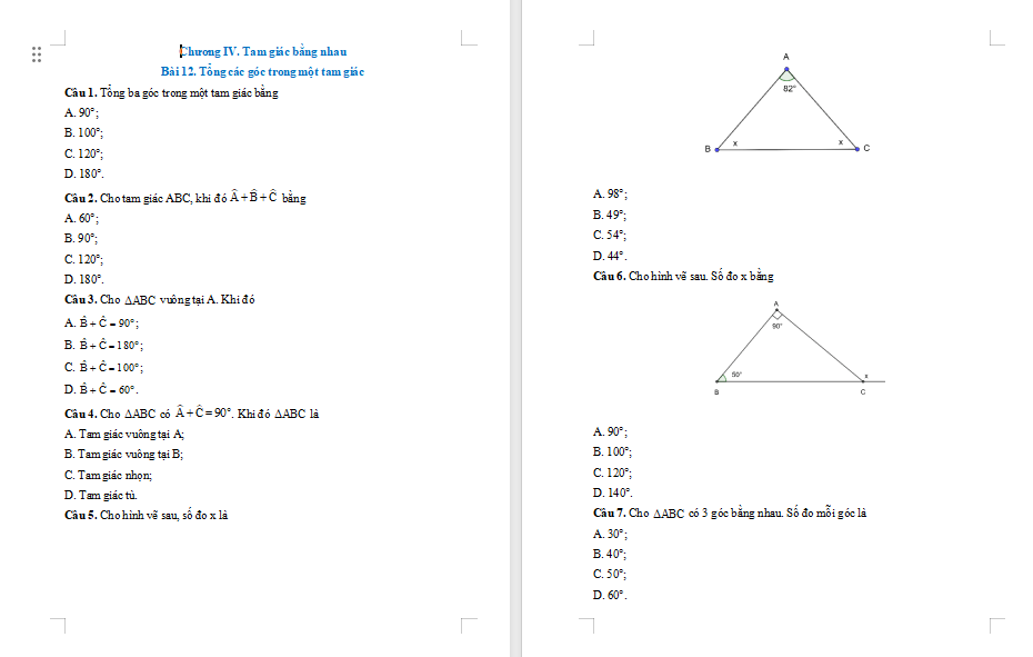 Game Toán 7 Bài 12: Tổng các góc trong một tam giác