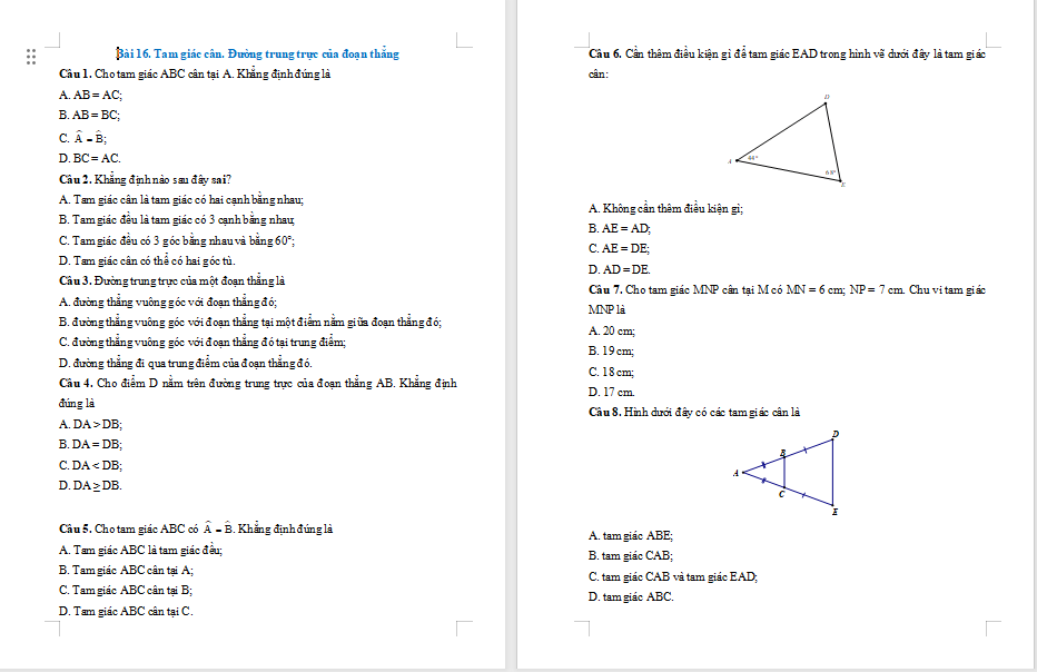 Game Toán 7 Bài 16: Tam giác cân Đường trung trực của đoạn thẳng