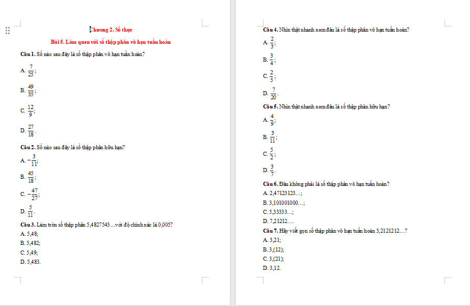 Game Toán 7 Bài 5: Làm quen với số thập phân vô hạn tuần hoàn