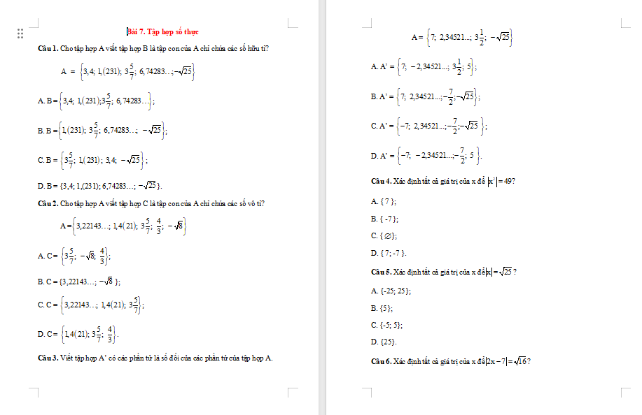 Game Toán 7 Bài 7: Tập hợp các số thực