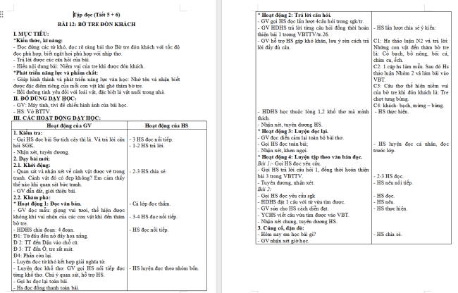 Giáo án Tiếng Việt 2 Bài 12: Bờ tre đón khách