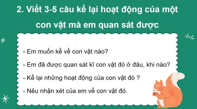 PowerPoint Tiếng Việt 2 Bài 12: Viết đoạn văn kể về hoạt động của con vật. Đọc mở rộng