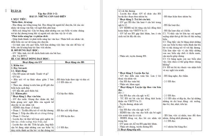 Giáo án Tiếng Việt 2 Bài 15: Những con sao biển