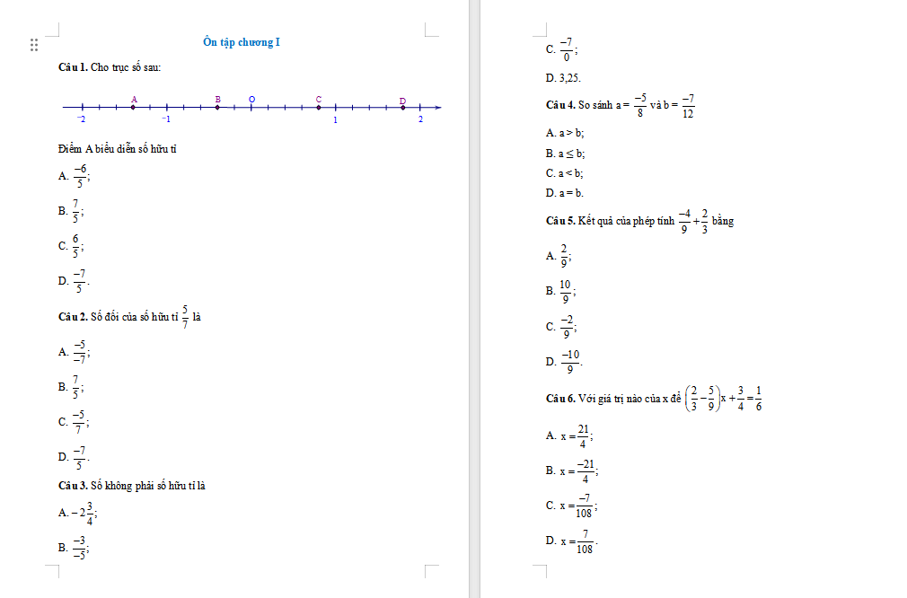 Bài tập Toán 7 Bài tập cuối chương 1