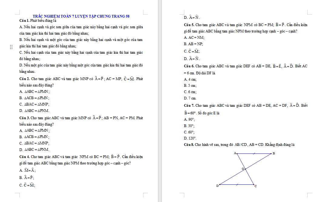 Bài tập Toán 7 Luyện tập chung trang 58