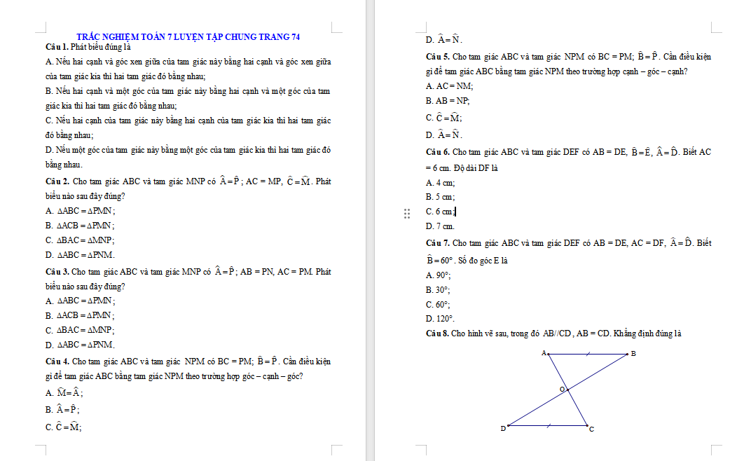 Bài tập Toán 7 Luyện tập chung trang 74