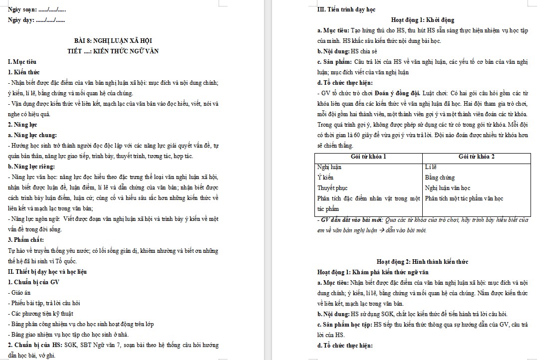 KHBD Ngữ văn 7 Bài Kiến thức ngữ văn trang 36, 37 Cánh Diều