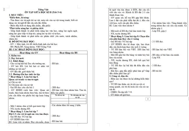 Giáo án Tiếng Việt 2 Ôn tập giữa học kì II (Tiết 5, 6)