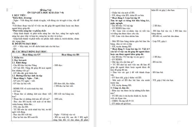 Giáo án Tiếng Việt 2 Ôn tập giữa học kì II (Tiết 7, 8)