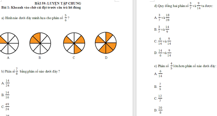 Trắc nghiệm Toán 4 Bài 59: Luyện tập chung