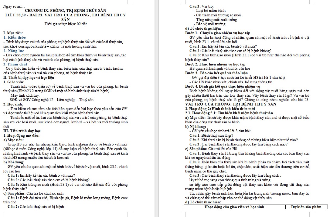 Giáo án Bài 23 Công nghệ 12 Kết nối tri thức